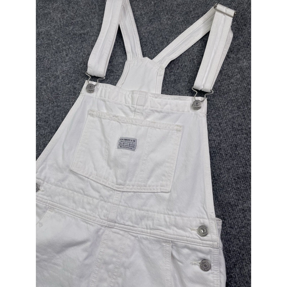 Levis Premium Overall Shorts Women's Smal White Denim Romper Cotton pockets